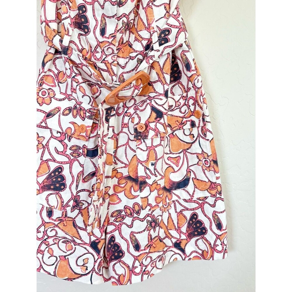 House of Harlow Floral Linen Belted Romper Retro 60s Linen Buckle Size 8 - Picture 6 of 8